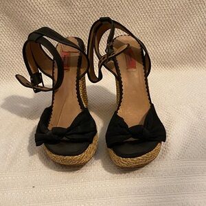 Elegant Black Bow Espadrille Wedges